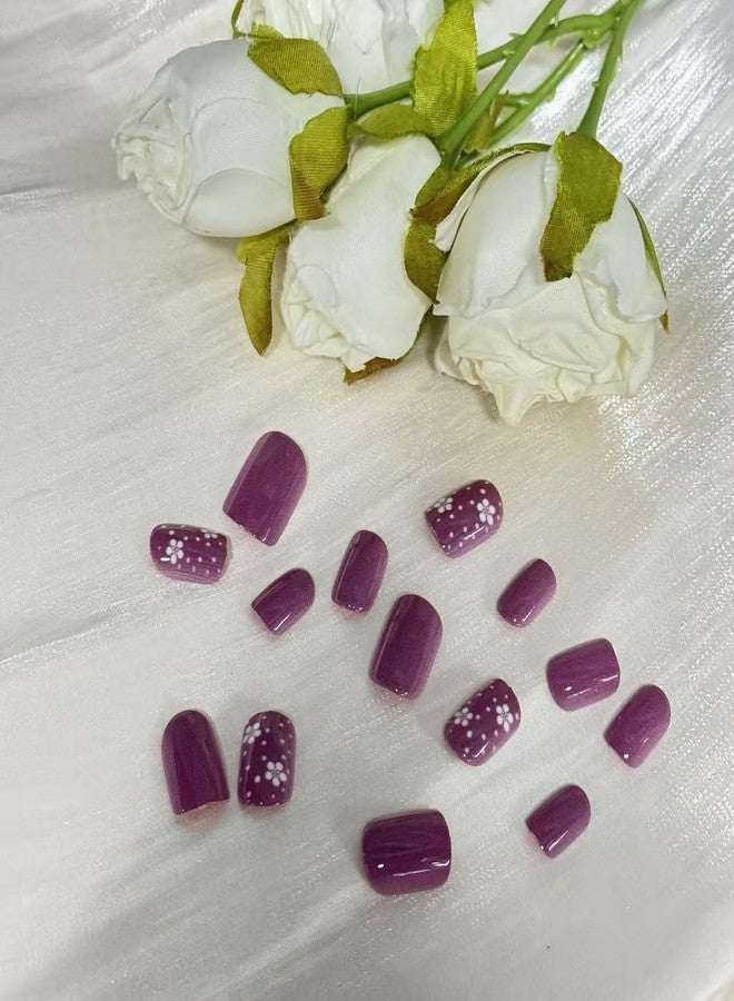 GRITOSE Short Square Press on Nail Flower Fake Nails Purple with Polka Dot designs Glossy Stick on Nail Full Cover Cute False Nails Spring Summer Glue on Nails Reusable Manicure for Women Girls 24pcs - Image 5